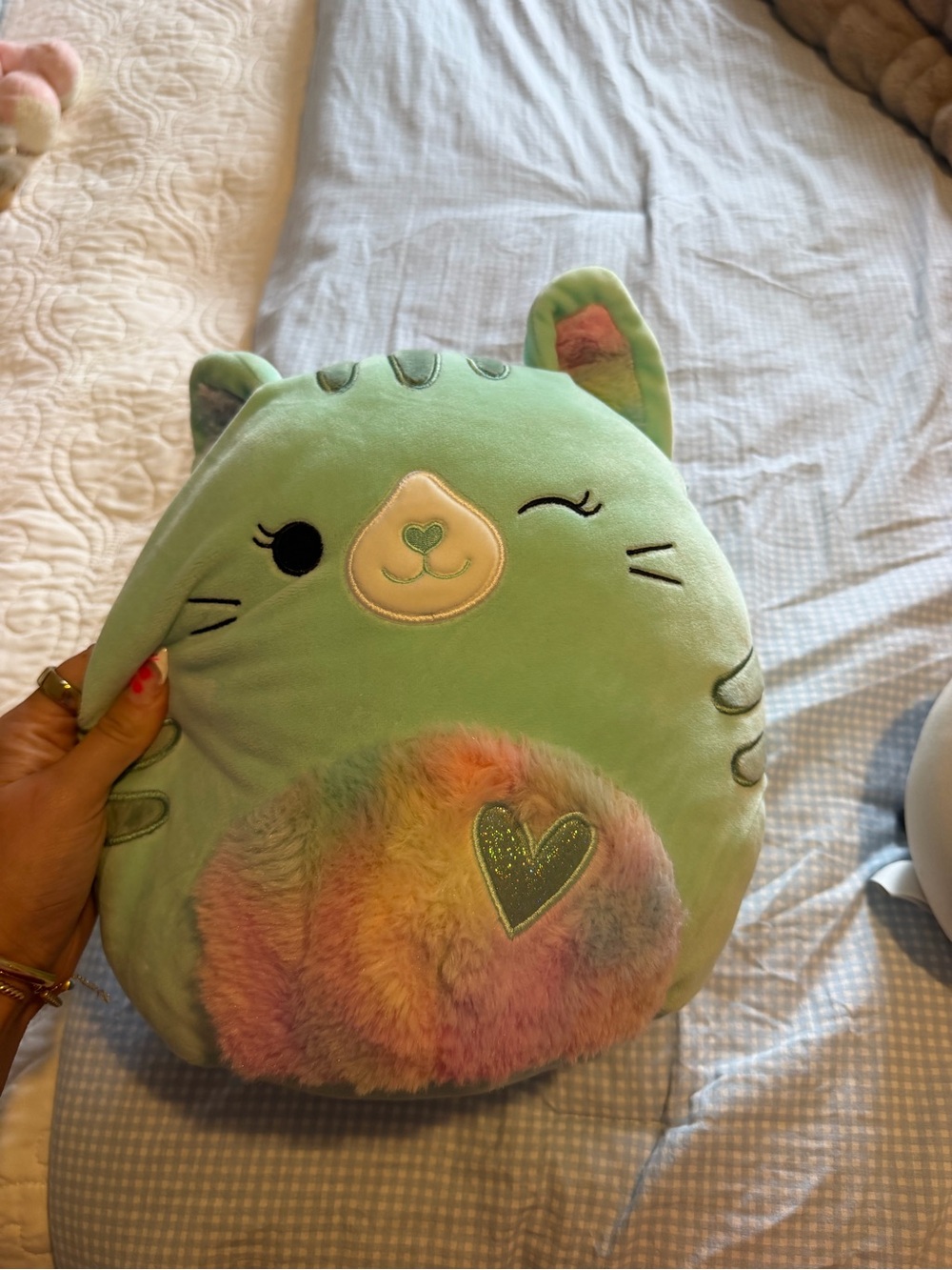 Plush Cat Pillow with Rainbow Fur Heart squishmallow